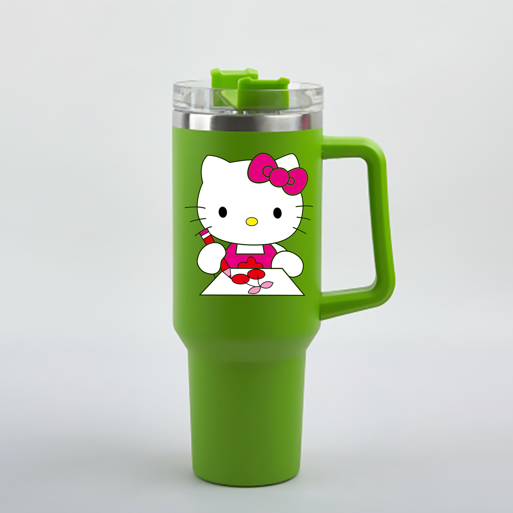 （画像用） Hello Kitty ハローキティ 1200mL車用タンブラー - クリスタルステッカー（プラスチックストロー付き）